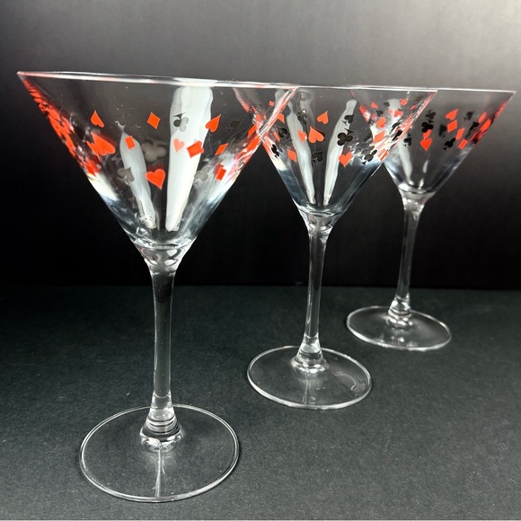 3 Vintage 80s Card Suit Martini Glasses. Clubs Spades Diamonds French Luminarc - Picture 10 of 11